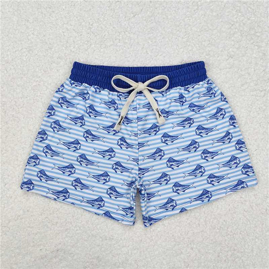 5.16 RTS NO MOQ Baby Boys Summer Pants S0172 Blue Stripes Shark Trunks Swimsuits Swimwear