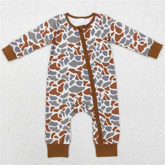 7.7 RTS NO MOQ Baby Boys Bodysuit LR0818 Brown Camo Zip Sleepers Rompers