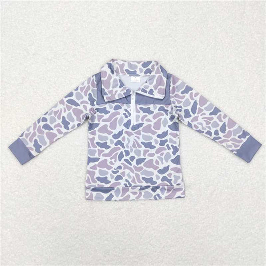 5.20 RTS NO MOQ Baby Boys Long Sleeve BT0467 Grey Camo Zip Patchwork Pullovers Tops