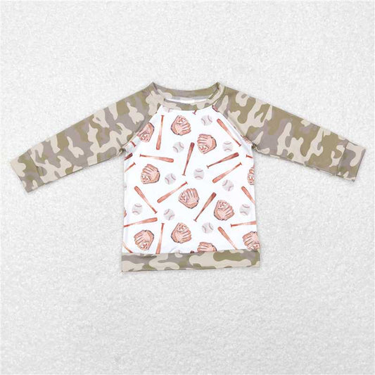 5.20 RTS NO MOQ Baby Boys Long Sleeve BT0469 Baseball Long Sleeve Camo Tops Tee Shirts