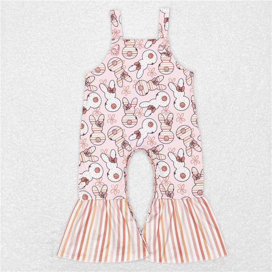 RTS NO MOQ Summer Baby Girls Bodysuit SR0577 Easter Pink Straps Rabbits Bell Pants Jumpsuits