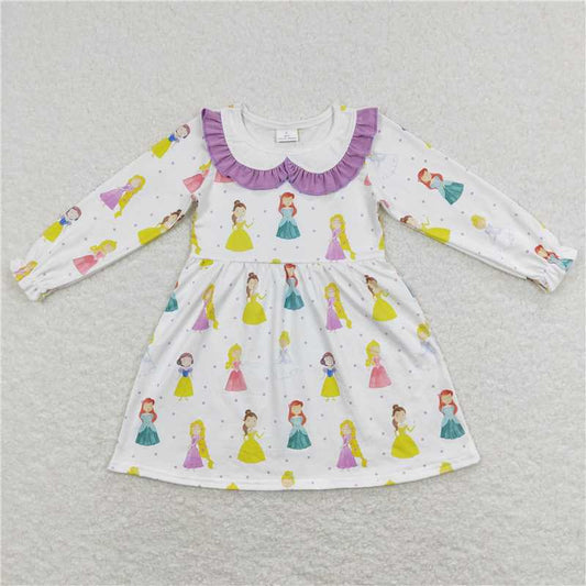6.13 RTS NO MOQ Baby Girls Long Sleeve GLD0478 Lavender Princess Long Sleeve Knee Length Dresses