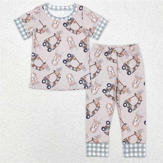 5.27 RTS NO MOQ Baby Boys Summer Sets BSPO0242 Green Camo Deer Truck Tops Pants Pajamas Outfits Clothes Sets