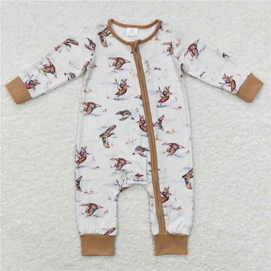 7.7 RTS NO MOQ Baby Boys Bodysuit LR0816 Duck Hunting Long Sleeve Zip Sleepers Rompers
