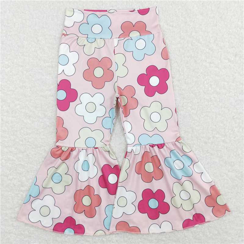 RTS NO MOQ Baby Girls Long Pants P0361 Spring Colorful Flowers Flare Bell Bottom Pants