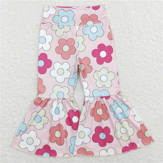 RTS NO MOQ Baby Girls Long Pants P0361 Spring Colorful Flowers Flare Bell Bottom Pants