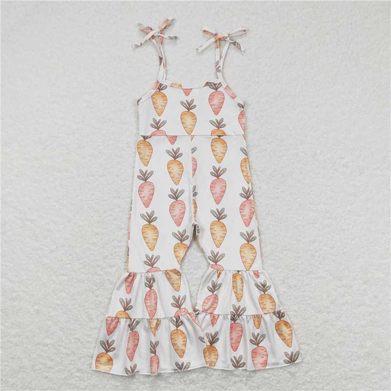 RTS NO MOQ Summer Baby Girls Bodysuit SR0538 Easter Carrots Bell Bottom Straps Jumpsuits Rompers