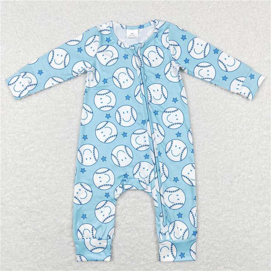 7.7 RTS NO MOQ Baby Boys Bodysuit LR0824 Baseball Blue Star Zip Rompers