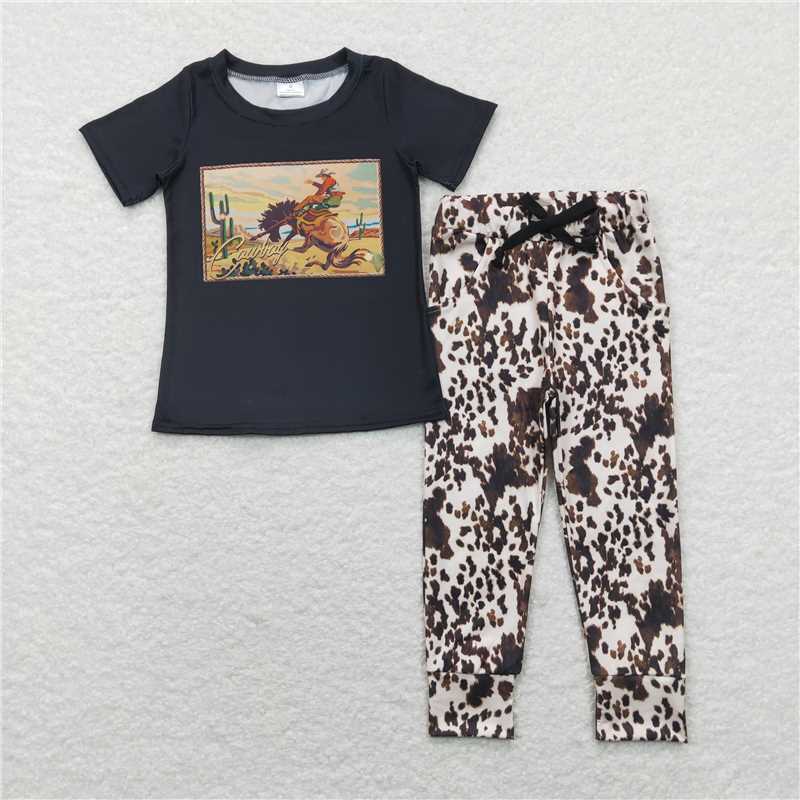 5.27 RTS NO MOQ Baby Boys Summer Sets BSPO0149 Cowboy Shirt Cowhide Western Pants Clothing Sets