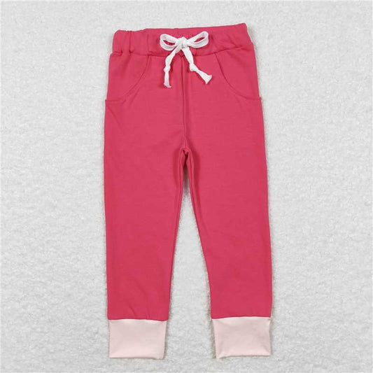 RTS NO MOQ Baby Girls Long Pants P0352 Hot Pink Pockets Cotton Pants