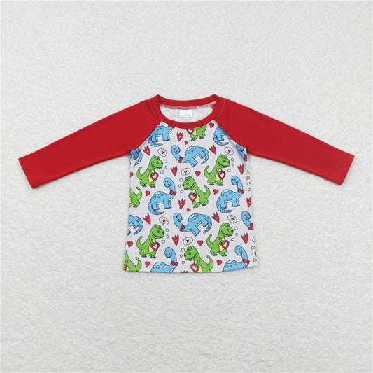 5.20 RTS NO MOQ Baby Boys Long Sleeve BT0471 Valentines Long Sleeve Dinosaurs Tee Shirts Tops