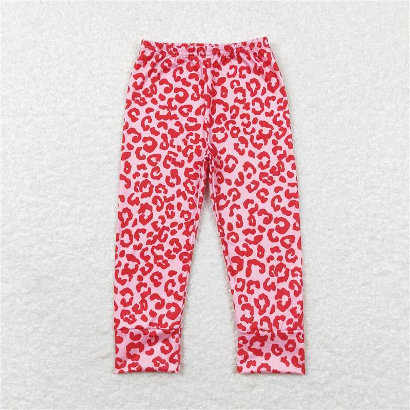 RTS NO MOQ Baby Girls Long Pants P0386 Valentine's Pink Leopard Elastic Pants