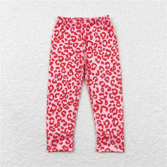 RTS NO MOQ Baby Girls Long Pants P0386 Valentine's Pink Leopard Elastic Pants