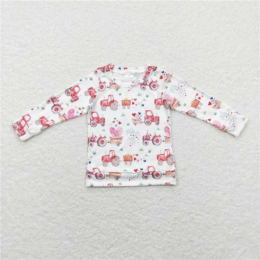 5.20 RTS NO MOQ Baby Boys Long Sleeve BT0487 Valentines Tractors Hearts Long Sleeve Shirts Tops
