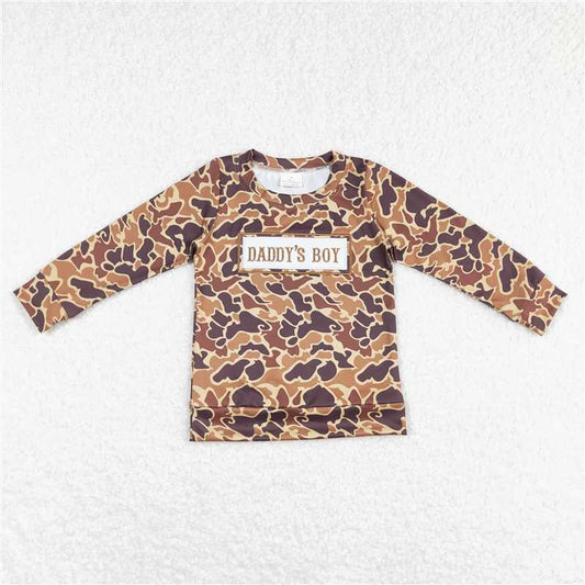 6.30 RTS NO MOQ Baby Boys Long Sleeve BT0477 Long Sleeve Brown Camo Daddy's Boy Tee Shirts Tops