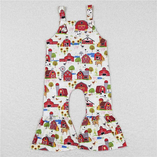 RTS NO MOQ Summer Baby Girls Bodysuit SR0512 Farm House Sleeveless Bell Bottom Jumpsuits