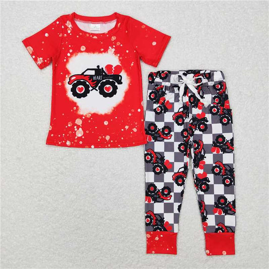 5.27 RTS NO MOQ Baby Boys Summer Sets BSPO0227 Valentines Tractor Short Sleeve Top Pants Clothes Sets