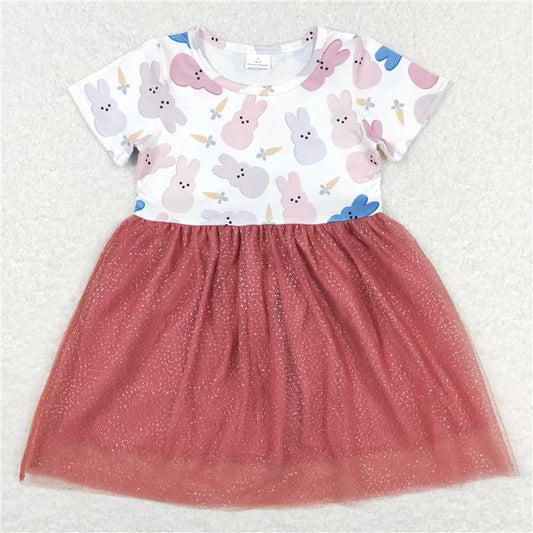8.1 RTS NO MOQ Summer Baby Girls Dresses GSD0604 Easter Rabbit Short Sleeve Tutu Knee Length Dresses