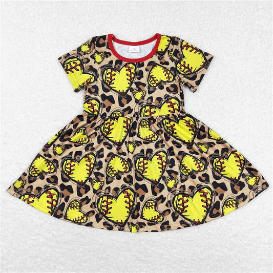 8.1 RTS NO MOQ Summer Baby Girls Dresses GSD0547 Softball Short Sleeve Leopard Knee Length Dresses