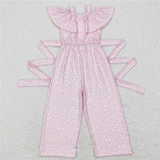 RTS NO MOQ Summer Baby Girls Bodysuit SR0420 Pink Dots Ruffle Strap Belts Jumpsuits