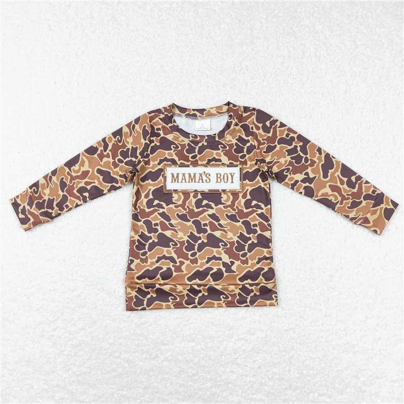 5.20 RTS NO MOQ Baby Boys Long Sleeve BT0476 Brown Camo Mama's Boy Long Sleeve Shirts Tops