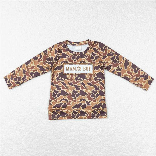 5.20 RTS NO MOQ Baby Boys Long Sleeve BT0476 Brown Camo Mama's Boy Long Sleeve Shirts Tops