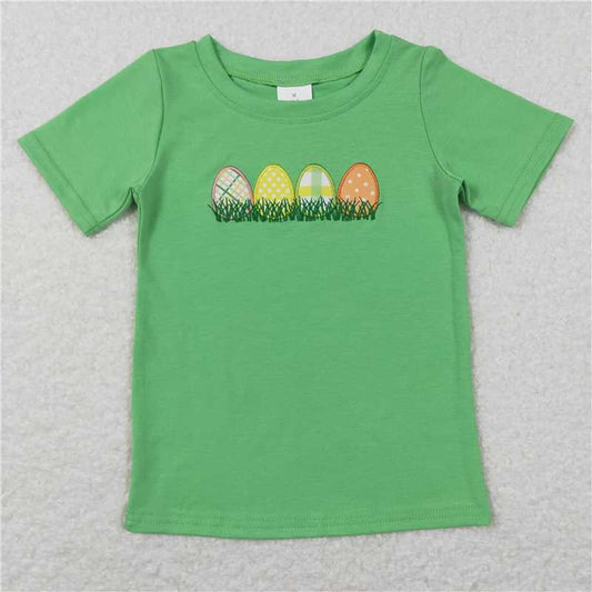 7.17 RTS NO MOQ Summer Baby Boys Shirt BT0427 Easter Eggs Green Short Sleeve Shirt Tops