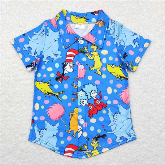 7.17 RTS NO MOQ Summer Baby Boys Shirt BT0421 Dr Reading Hats Short Sleeve Buttons Shirts