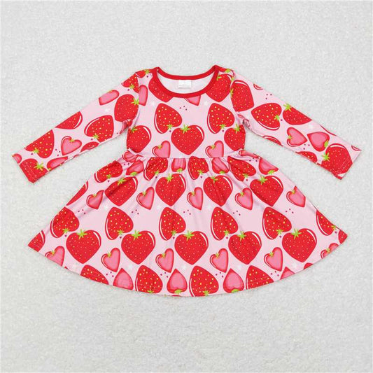 6.13 RTS NO MOQ Baby Girls Long Sleeve GLD0469 Long Sleeve Strawberry Knee Length Dresses