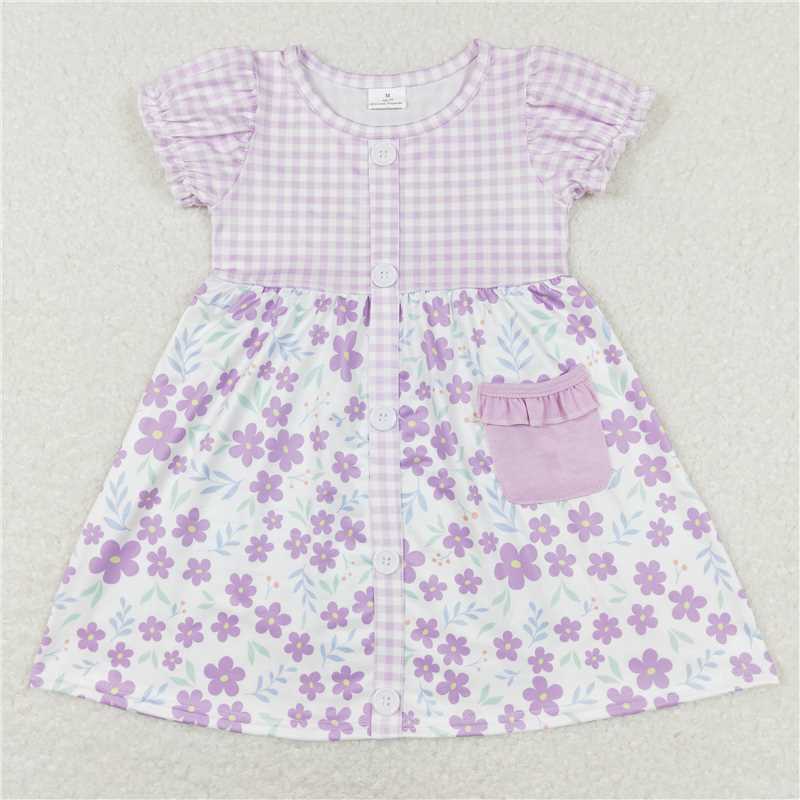8.1 RTS NO MOQ Summer Baby Girls Dresses GSD0577 Purple Small Flowers Sister Spring Sets
