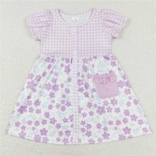 8.1 RTS NO MOQ Summer Baby Girls Dresses GSD0577 Purple Small Flowers Sister Spring Sets