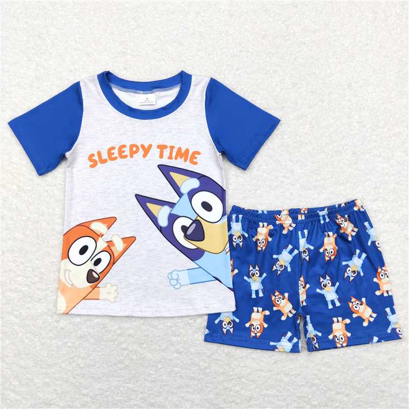 RTS NO MOQ Baby Boys kids Summer Sets BSSO0421 Dogs Sleepy Time Shirts Shorts Pajamas Outfits Clothing Sets