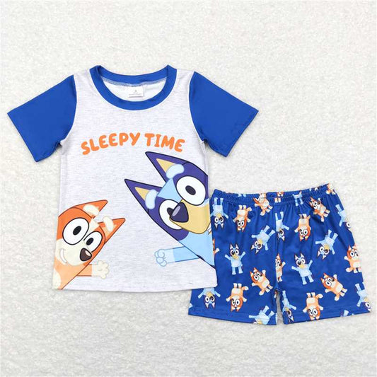 RTS NO MOQ Baby Boys kids Summer Sets BSSO0421 Dogs Sleepy Time Shirts Shorts Pajamas Outfits Clothing Sets