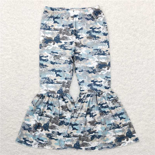 RTS NO MOQ Baby Girls Long Pants P0390 Green Camo Bell Bottom Pants
