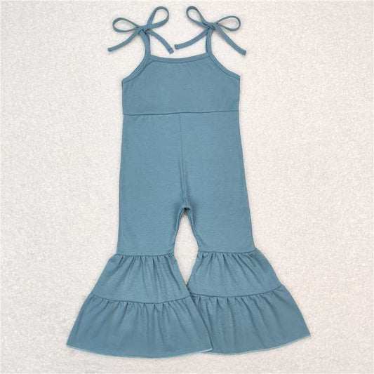 RTS NO MOQ Summer Baby Girls Bodysuit SR0717 Haze Blue Straps Cotton Bell Pants Jumpsuits