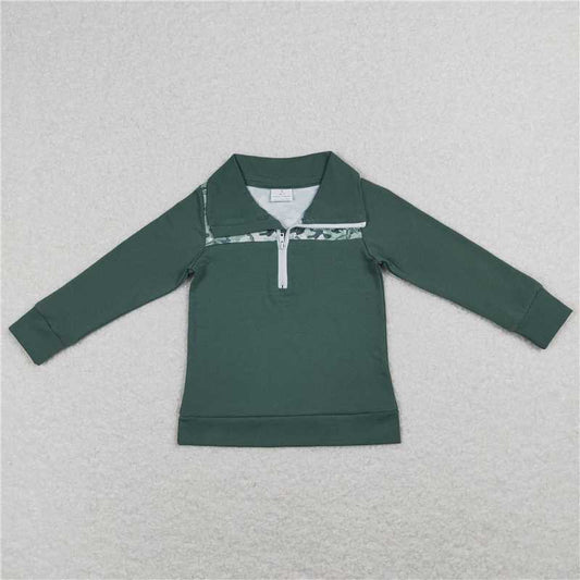 5.20 RTS NO MOQ Baby Boys Long Sleeve BT0381 Green Camo Dinosaur Zip Tops Pullovers