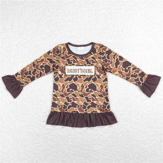 5.22 RTS NO MOQ Baby Girls Long Sleeve GT0404 Daddy's Girl Brown Camo Ruffle Tee Shirts Tops