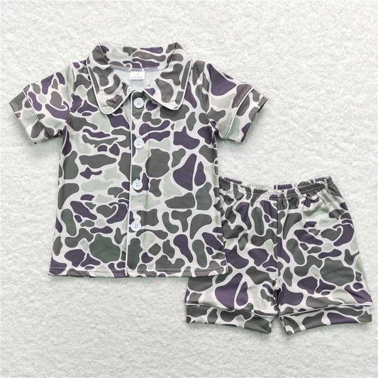 RTS NO MOQ Baby Boys kids Summer Sets BSSO0332 Light Green Camo Buttons Shirt Shorts Summer Pajamas Clothes Sets