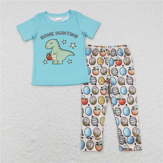5.27 RTS NO MOQ Baby Boys Summer Sets BSPO0202 Easter Dinosaur Hunting Shirt Eggs Pants Clothes Sets