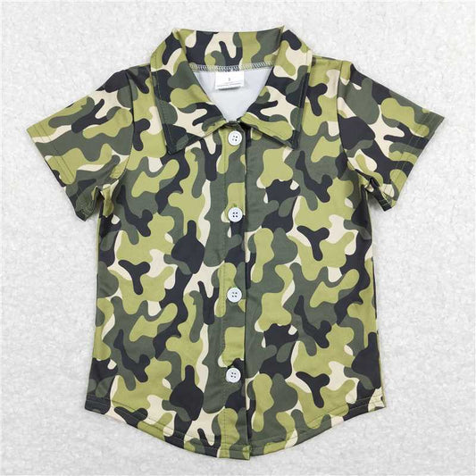 7.17 RTS NO MOQ Summer Baby Boys Shirt BT0521 Toddler Green Camo Buttons Tee Shirts Tops