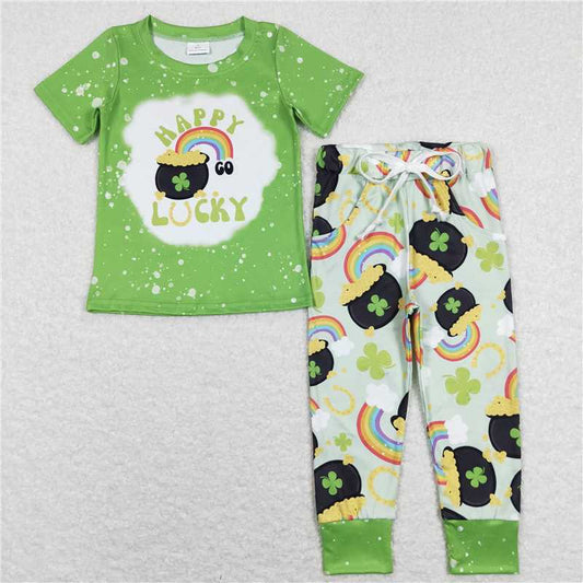 5.27 RTS NO MOQ Baby Boys Summer Sets BSPO0219 Happy Lucky Shirts Tops St Patrick Day Pants Clothes Sets