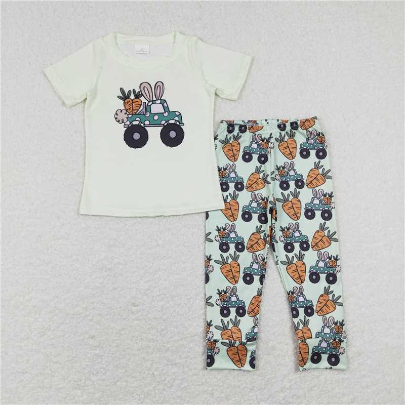 5.27 RTS NO MOQ Baby Boys Summer Sets BSPO0256 Easter Car Rabbit Shirts Top Pants Clothes Sets