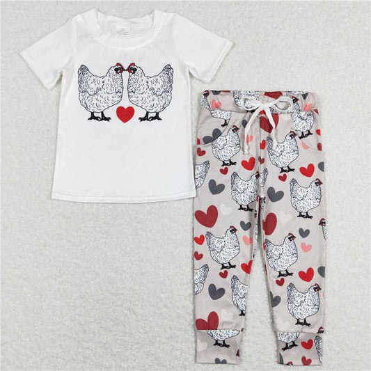 5.27 RTS NO MOQ Baby Boys Summer Sets BSPO0221 Valentines Chicken Top Shirt Pants Clothing Sets