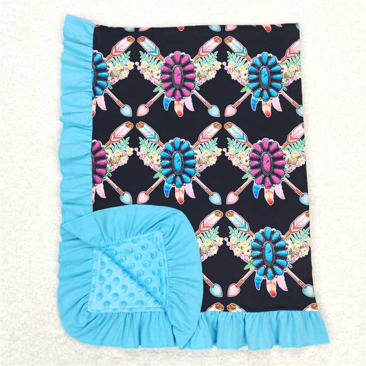 RTS NO MOQ Baby Kids Carpet BL0052 Western Turquoise Feather Arrow Floral Blankets
