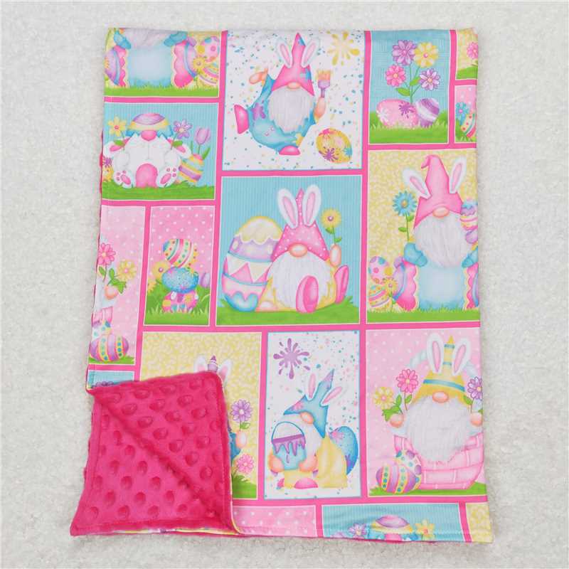 RTS NO MOQ Baby Kids Carpet BL0094 Easter Rabbits Hot Pink Eggs Blankets