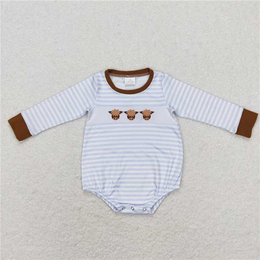 7.7 RTS NO MOQ Baby Boys Bodysuit R0724 Highland Cow Western Long Sleeve Rompers