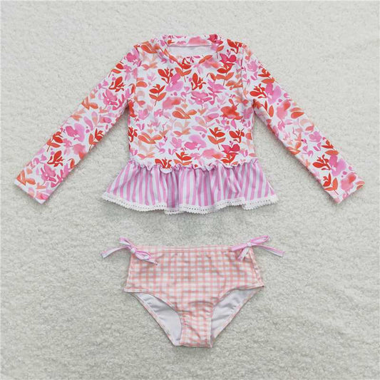 Baby Girls Long Sleeve Leaf Pring two pieces swimsuits