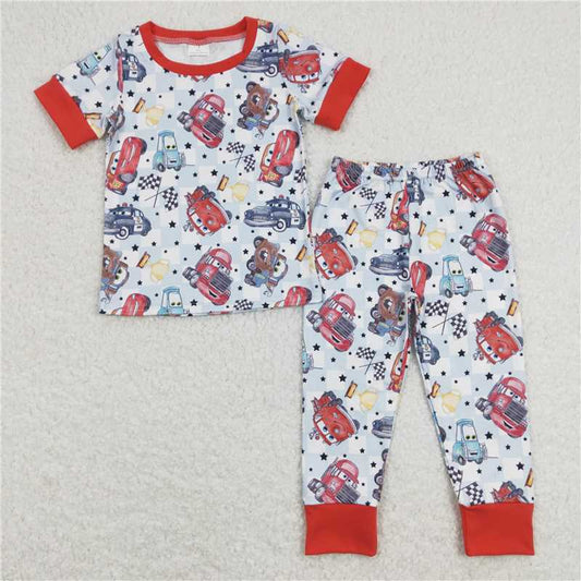 RTS NO MOQ Baby Boys Summer Sets BSPO0315 Short Sleeve Plaid Car Shirts Pants Pajamas Clothes Sets