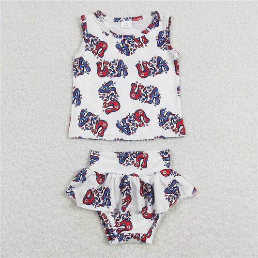 RTS NO MOQ Baby Girls Summer Outifts GBO0225 4th Of July Top USA Bummies Clothes Sets