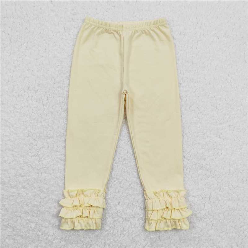 RTS NO MOQ Baby Girls Long Pants P0424 Ivory Icing Ruffle Legging Pants